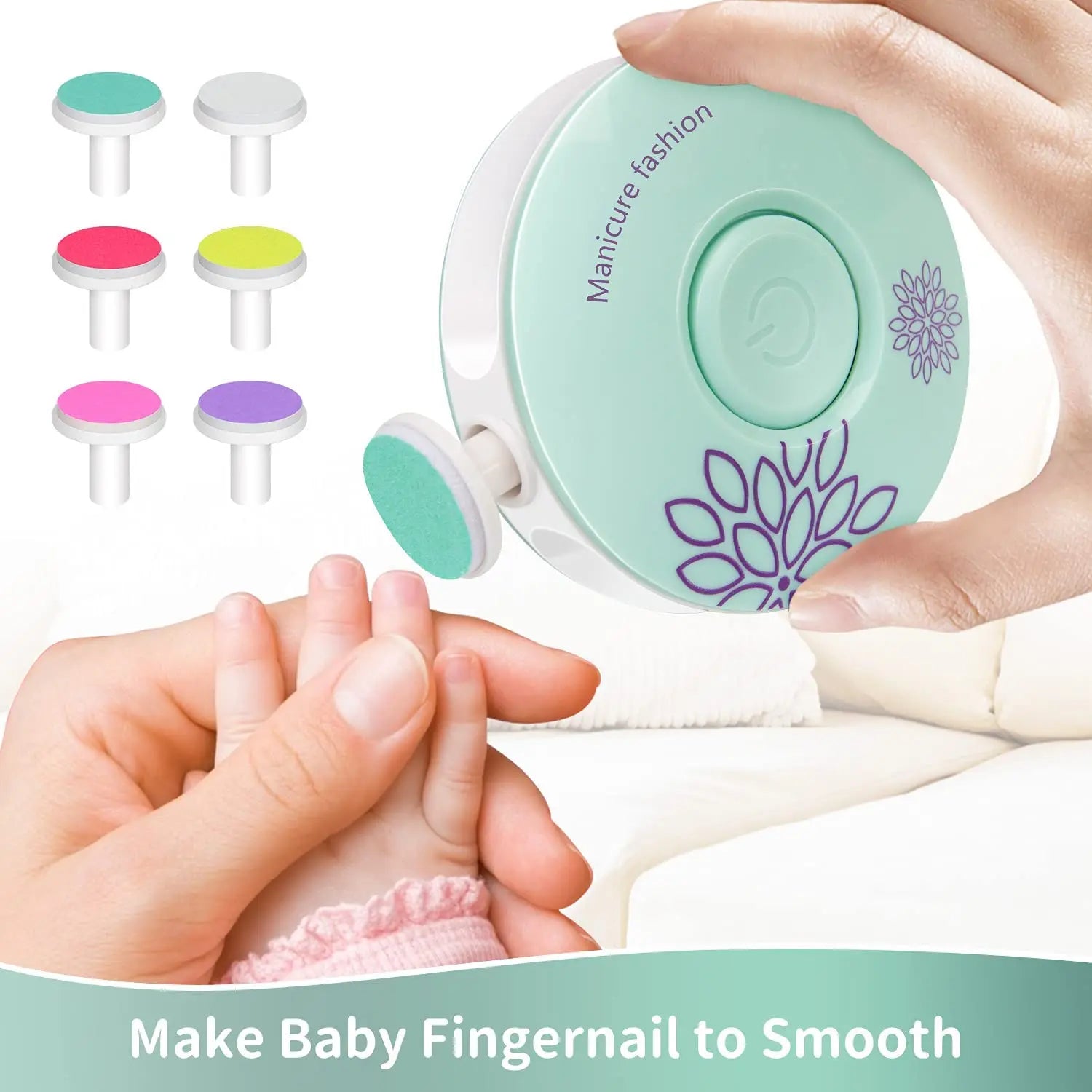 Baby Nail Trimmer With 6 Grinding Heads Baby Electric Nail Clipper Baby Care Kit Manicure Set Safe &amp;amp;amp; Easy To Trim Nail Trimmers - Baby Nail Care Tools